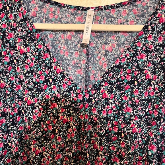 Dear Scarlet Navy Multi Floral Long Sleeve V Neck Elastic Waist-Midi Dress - Picture 4 of 5